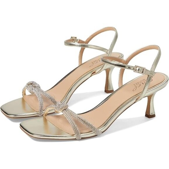Jewel Badgley Mischka Women's Maci Rhinestone Knot Kitten Heel Sandals - Picture 1 of 3